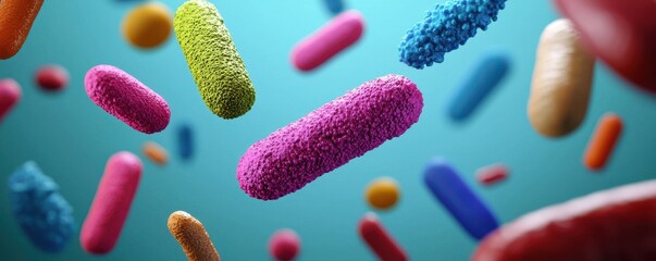 Poster - Exploring vibrant bacteria diversity under microscope scientific laboratory digital art abstract close-up microbiology