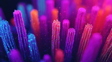 Poster - Vibrant neon light patterns abstract art digital design colorful environment close-up view modern aesthetics