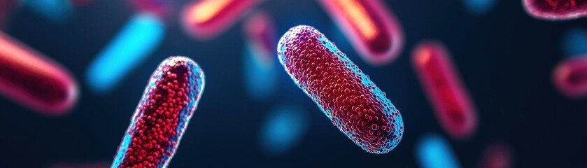 Poster - Microscopic action of bacteria scientific laboratory digital art dark environment close-up view biotech exploration