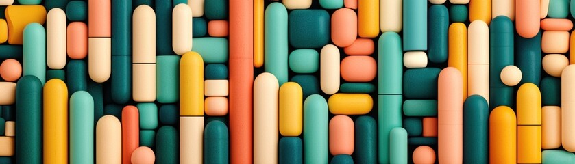 Poster - Colorful capsule collection abstract art display digital composition vibrant environment top down view creative concept