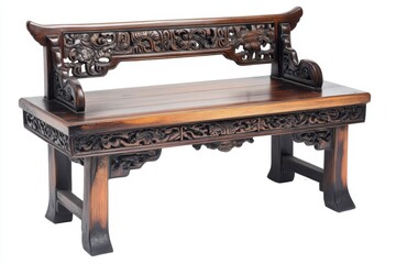 Ornate Carved Wooden Bench - Exquisite Asian Design