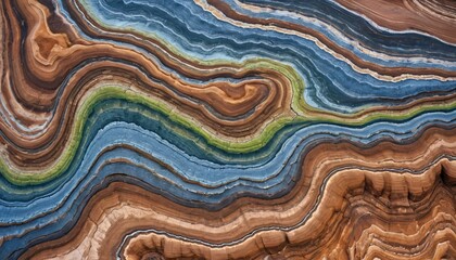 Poster - Earth's Palette Natural Stone Layers Texture. Abstract Wavy Geology. Mineral Formations. Banded Colors. Brown Blue Green Rock. Beautiful Earthy Elegance. Serene, intricate patterns create depth