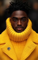 Wall Mural - A man with dreadlocks and a yellow sweater. The sweater is knitted and has a collar