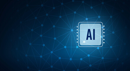 Poster - Illustration of an abstract futuristic background with digital technology and artificial intelligence concepts. The text AI