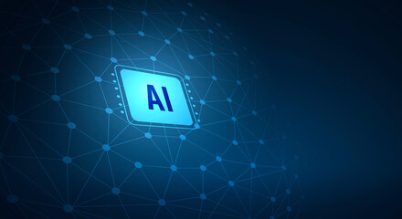 Poster - Illustration of an abstract futuristic background with digital technology and artificial intelligence concepts. The text AI