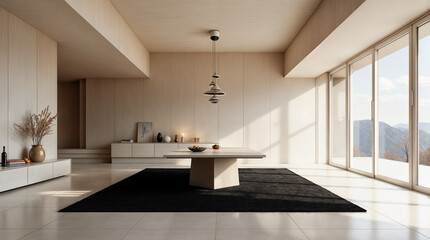 Wall Mural - a large table is in the middle of a room with a black carpet