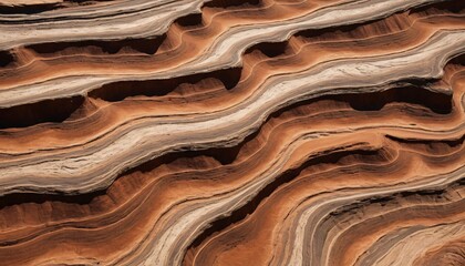 Poster - Striking Rock Formations. Flowing Layers of Earth. Nature's Artistry Showcased. Warm Browns, Deep Reds, and Creamy Tones in Undulating Waves... A Visually Captivating Geological Marvel for