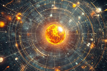 Wall Mural - A burning star at the center of a cosmic web, radiating energy and light across the universe.