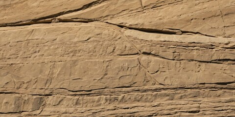 Poster - Eroded Sedimentary Rock Face. Tan Rock Strata. Geological Formation Textures of Time. Desert or Mountain Rock. Natural Weathering Patterns. Striated Stone Details. Rugged Beauty. Arid Landscape