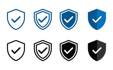 Poster - shield check mark icon set. shield protection icon. Protection approve sign. Strong protection tick shield. use for ui and website.