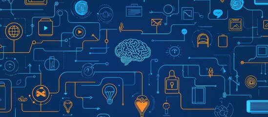 Poster - Illustration Featuring Digital Network and Brain Imagery on Blue Background