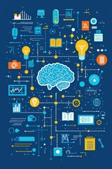 Poster - colorful infographic representing ideas, knowledge, and innovation connected by network