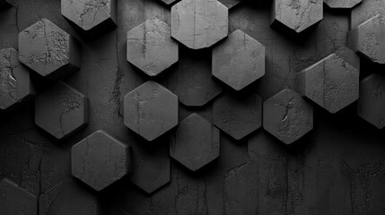 Poster - Dark Hexagonal Stone Pattern Background Texture