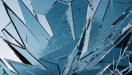 Aufkleber - Shattered Glass Beauty. Intricate Fragments Reflecting Light. Sharp Edges and Cool Tones. Abstract Texture. Crystalline Shards. Broken Art. Visual Complexity. Stunning Detail. A Macro View of Chaos.