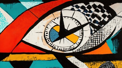 Poster - Abstract and fragmented clockwork eye painting evokes the passage of time