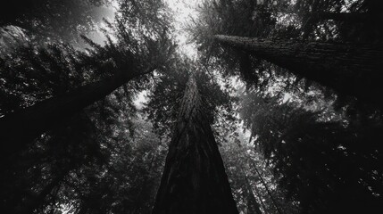 Poster - Low angle view of tall trees reaching into the sky