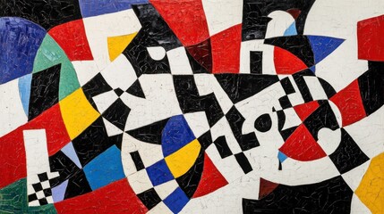 Poster - An abstract painting with geometric shapes and primary colors