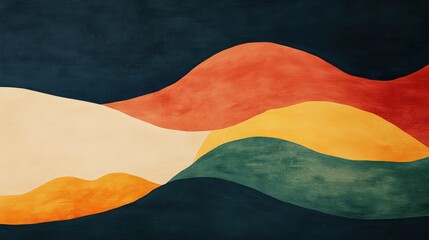 Aufkleber - Abstract landscape painting with earthy tones and flowing hills