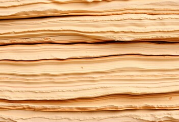 Poster - Stacked Beige Paper Texture. Layered Sheets with Ragged Edges. Abstract Background Image for Design Projects. Natural Aesthetic with Soft Muted Tones and Organic Lines.