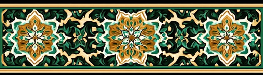 Poster - Ornate Green Gold Floral Tile Border Design