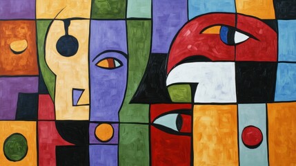 Poster - Abstract artistic painting featuring two faces or portraits