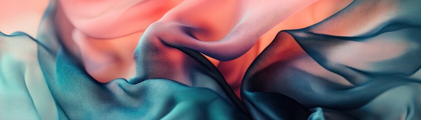 Poster - Abstract Draped Fabric In Teal Peach And Burgundy Hues