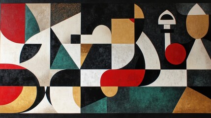 Poster - Geometric shapes create abstract composition with shades of red