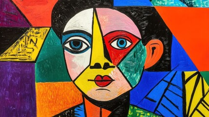 Poster - A cubist style painting of a person with geometric shapes