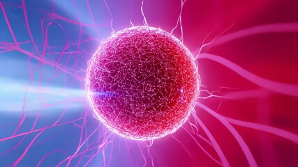 Poster - Glowing Abstract Sphere with Electric Tendrils Radiates Vibrant Pink and Blue Light, Creating Dynamic and Energetic Visual Effect with Mesmerizing Electric Arcs and Intricate Web of Light Patterns
