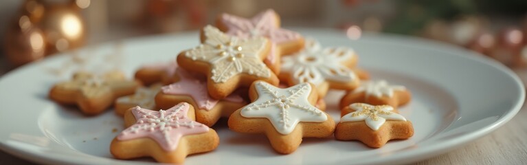 Poster - Colorful star-shaped cookies beautifully arranged on a plate during a festive celebration