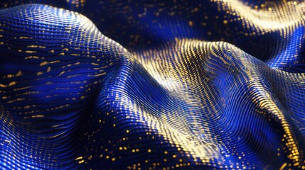 Aufkleber - Blue and Gold Fabric Texture Abstract Waves