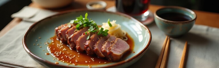 Poster - Plated French duck showcases culinary artistry with elegant presentation and vibrant flavors