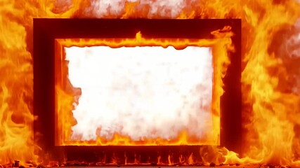 Poster - Flames engulf a rectangular frame creating a dramatic fiery spectacle in a surreal setting