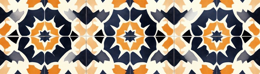 Poster - Abstract Tile Pattern In Orange Blue And White
