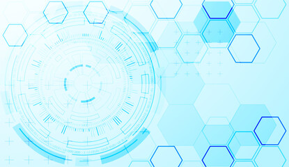 Poster - Abstraction on the theme of tech circles. Scientific and technological background. Blue gradient on the background.