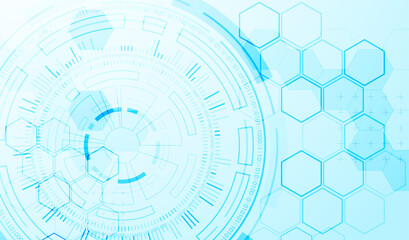 Wall Mural - Abstraction on the theme of tech circles. Scientific and technological background. Blue gradient on the background.