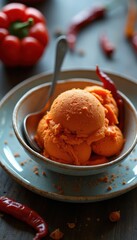 Poster - Deliciously plated scoop of red pepper ice cream with a vibrant presentation