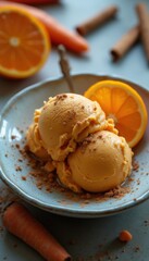 Aufkleber - Carrot ice served with fresh orange slices, garnished with cinnamon crumbs and vibrant colors