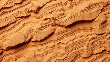 Poster - Orange Geological Formation Close-Up. Rocky Landscape Surface with Smooth Curves. Layered Patterns Show Depth. Warm Tones Evoke Beauty. Erosion and Sediment Deposition Create Natural Artistry.