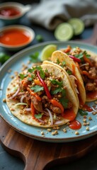 Poster - Fusion tacos showcasing vibrant flavors and fresh ingredients on a beautifully set plate