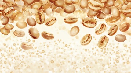 Wall Mural - Roasted coffee beans falling on a light background.