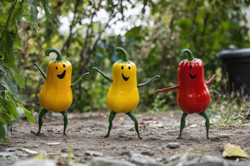 Canvas Print - A bell pepper trio (red, yellow, and green) performing a synchronized dance routine