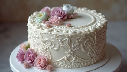 Aufkleber - Stunning cake adorned with delicate flowers captured in a soft natural light