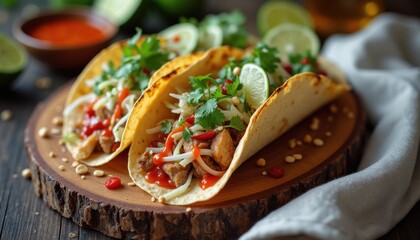Poster - Fusion tacos beautifully plated with fresh ingredients and vibrant colors showcasing culinary creativity