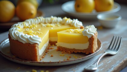 Aufkleber - Elegant lemon pie with a creamy filling, garnished with fresh zest and whipped cream, perfect for dessert lovers