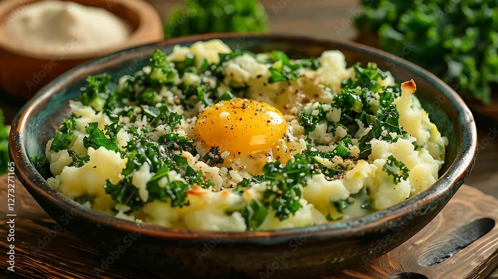 Traditional Irish colcannon, a dish of mashed potatoes and kale, no ...