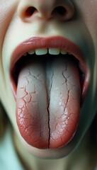 Poster - Surreal reflection of a cracked tongue in a mirror, exploring unusual textures and shapes in an abstract environment