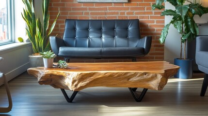 Aufkleber - A living room showcasing modern furniture with natural wood accents