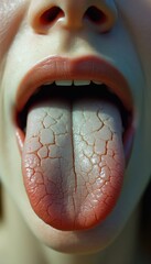 Fototapete - Close-up view of a tongue displaying unique texture and color variations under soft lighting in a controlled environment