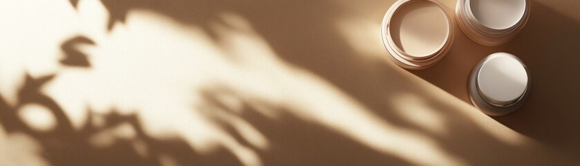 Poster - Cream containers arranged in a composition with shadows overlaying